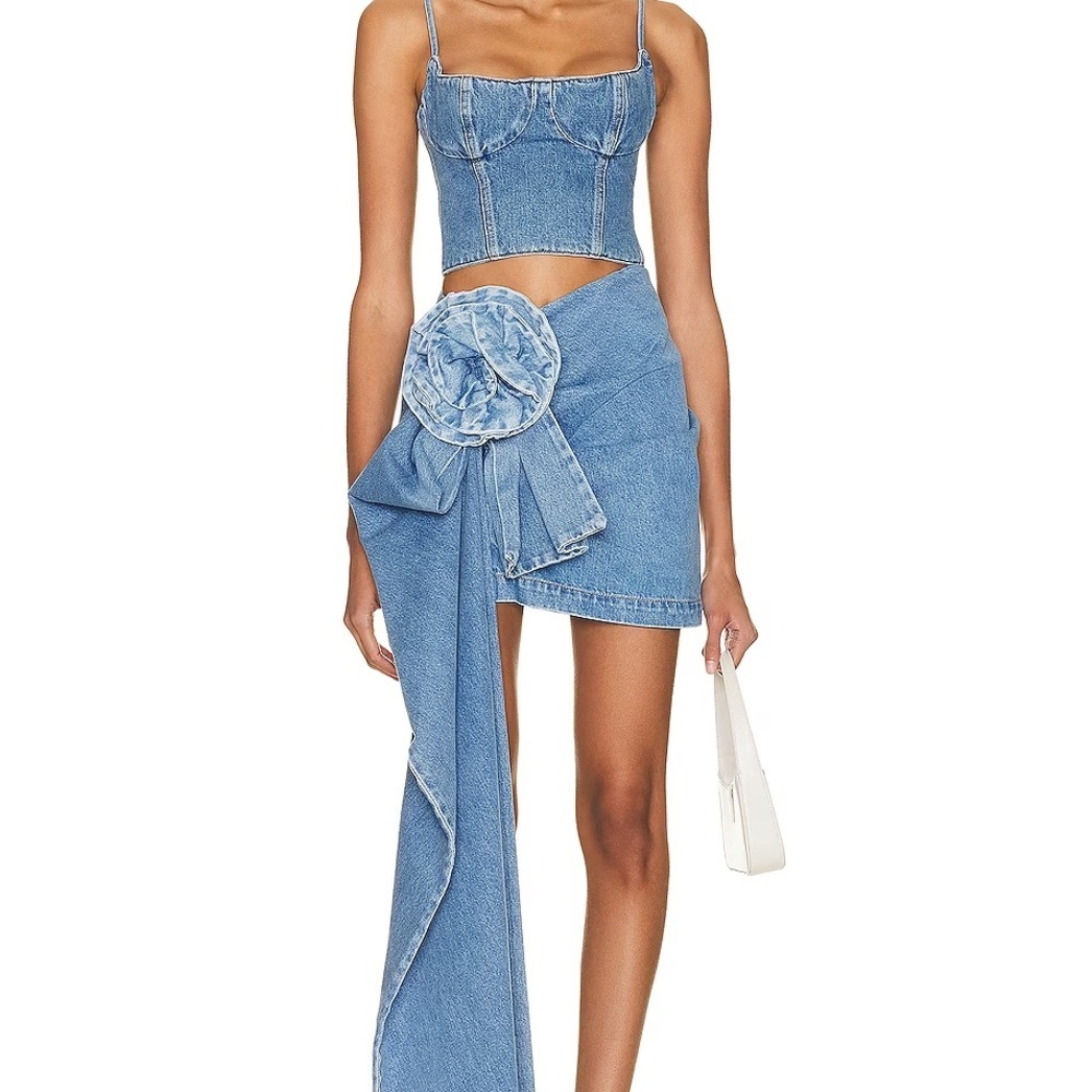 Magda Butrym Blue Denim Mini Skirt with Floral Detail